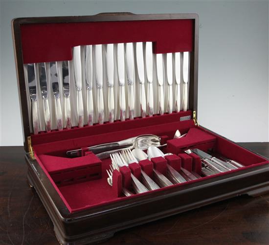 A cased part canteen of Norwegian 830 standard cutlery by J. Tostrup, weighable silver 63 oz.